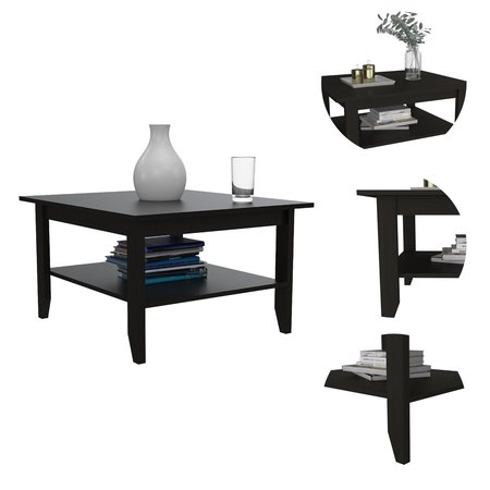 TUHOME Essential Coffee Table, One Shelf, Four Legs, Black MLW5602